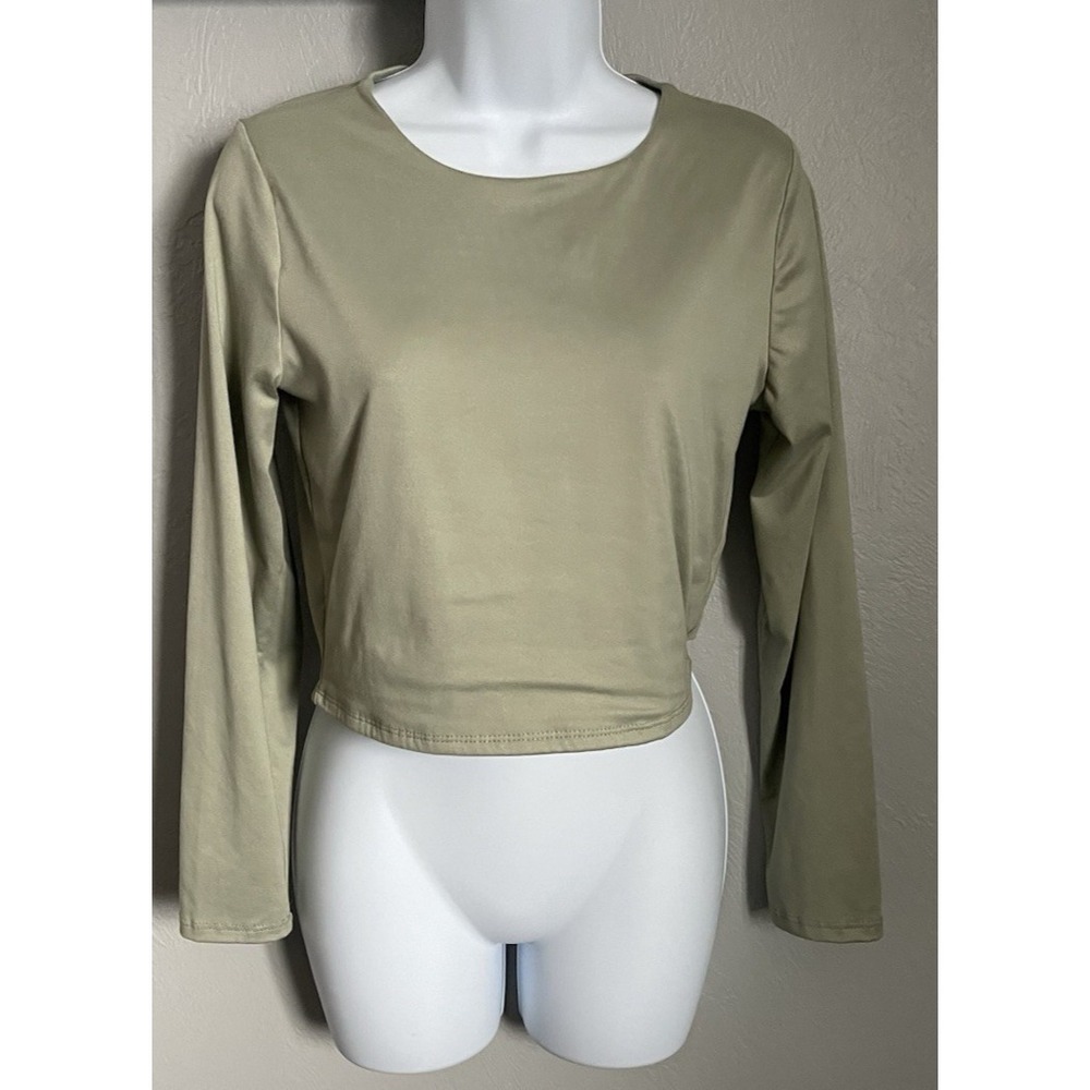 Sincerely Jules Shirt Womens Size Small Cropped Sage Green Long Sleeve‎ Top